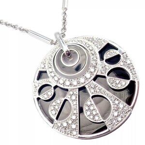 Authentic Bvlgari Bulgari Intarsio 18k White Gold 5ctw Diamond Onyx 18" Necklace